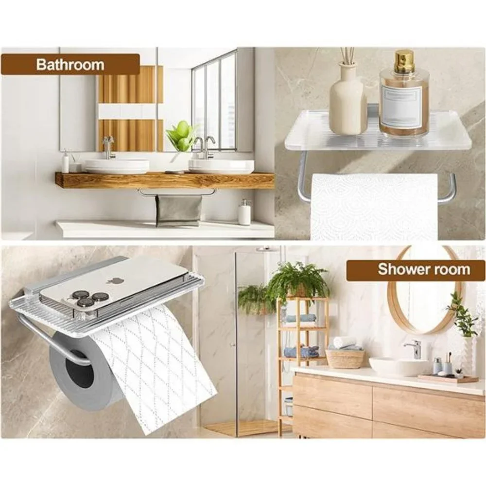 Self Adhesive Toilet Paper Holder with Shelf - Paper Towel Holder Wall Mount